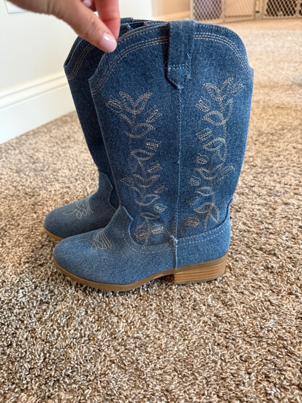 wonder nation Denim Blue Embroidered Kids Cowgirl Boots